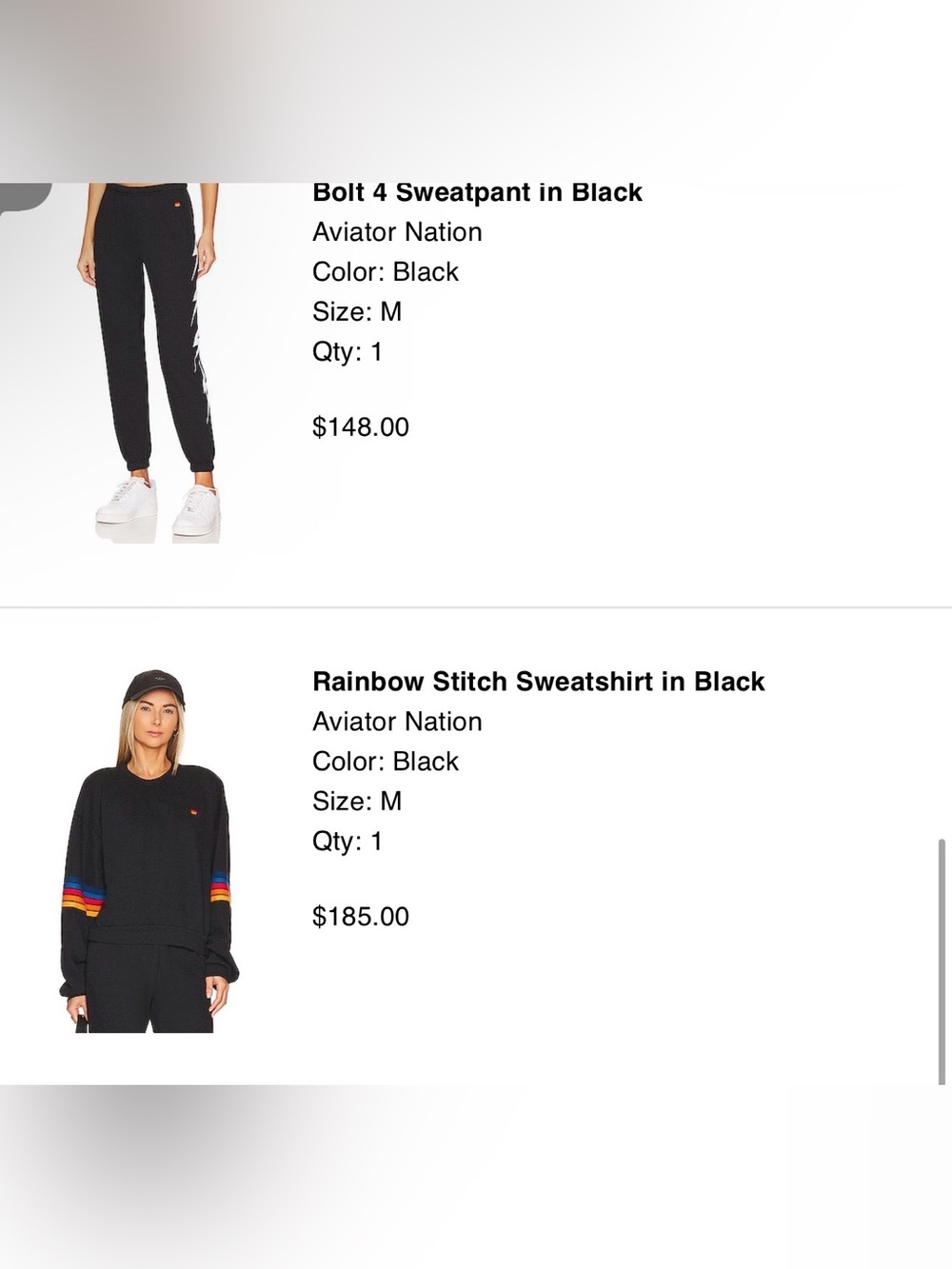 Aviator Nation 2pc Black Bolt 4 Sweatpants and Rainbow Stitch Sweatshirt Medium - Picture 3 of 4